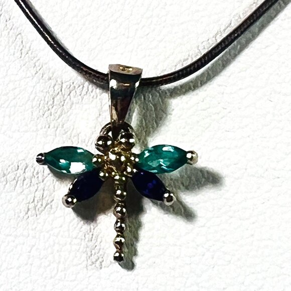 Sterling Necklace Italian 925 17" Snake Chain Dragonfly Pendant Faux Gemstones - Picture 2 of 6